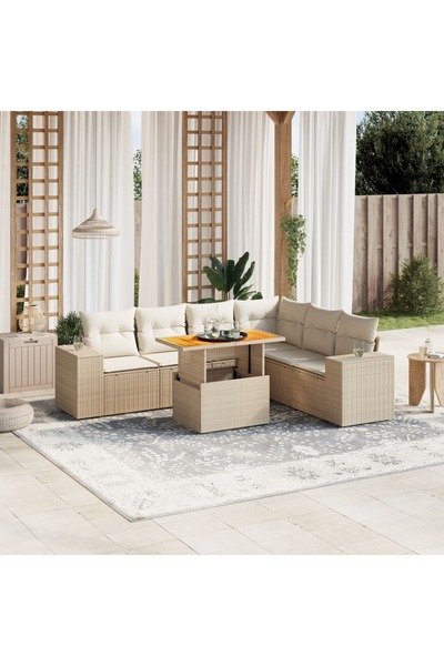 vidaxl Set canapele de gradina, 7 piese, cu perne, bej, poliratan