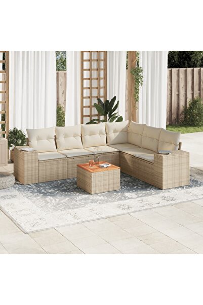 vidaxl Set canapele de gradina, 7 piese, cu perne, bej, poliratan