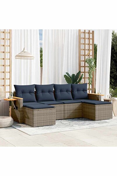 vidaxl Set canapele de gradina cu perne, 6 piese, gri, poliratan