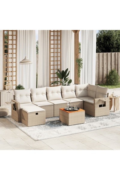 vidaxl Set canapele de gradina, 8 piese, cu perne, bej, poliratan