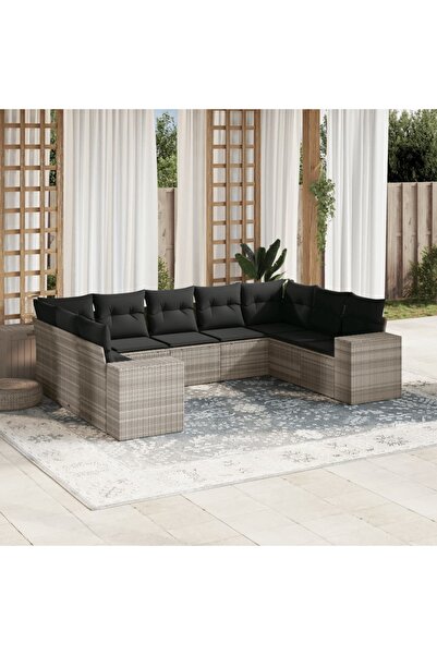 vidaxl Set canapele de gradina cu perne, 9 piese gri deschis poliratan