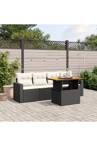 vidaxl Set mobilier de gradina cu perne, 5 piese, negru, poliratan
