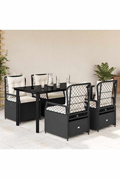 vidaxl Set mobilier de gradina cu perne, 5 piese, negru, poliratan