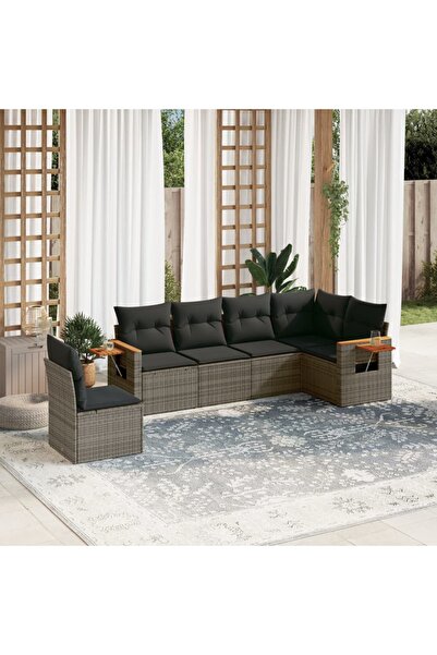 vidaxl Set mobilier gradina cu perne, 6 piese, gri, poliratan