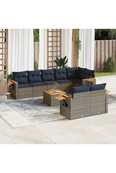 vidaxl Set canapele de gradina cu perne, 9 piese, gri, poliratan