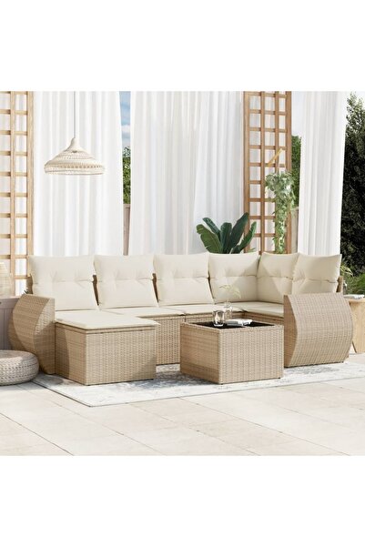 vidaxl Set canapele de gradina, 7 piese, cu perne, bej, poliratan