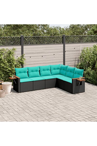 vidaxl Set canapele de gradina cu perne, 6 piese, negru, poliratan