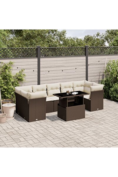vidaxl Set canapele de gradina cu perne, 8 piese, maro, poliratan