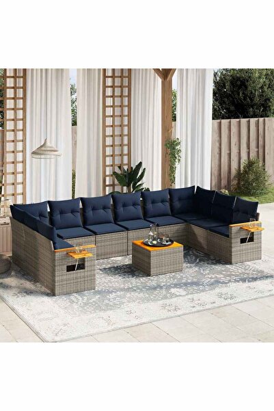 vidaxl Set canapele de gradina cu perne, 11 piese, gri, poliratan