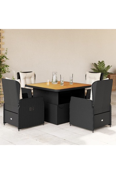 vidaxl Set mobilier de gradina cu perne, 5 piese, negru, poliratan