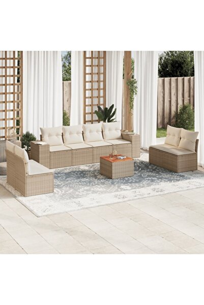 vidaxl Set canapele de gradina, 9 piese, cu perne, bej, poliratan