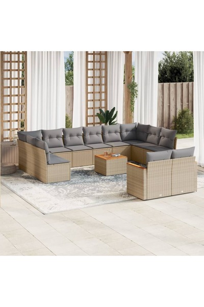 vidaxl Set canapele de gradina, 13 piese, cu perne, bej, poliratan