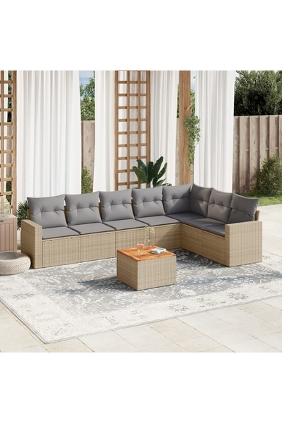 vidaxl Set canapele de gradina, 8 piese, cu perne, bej, poliratan
