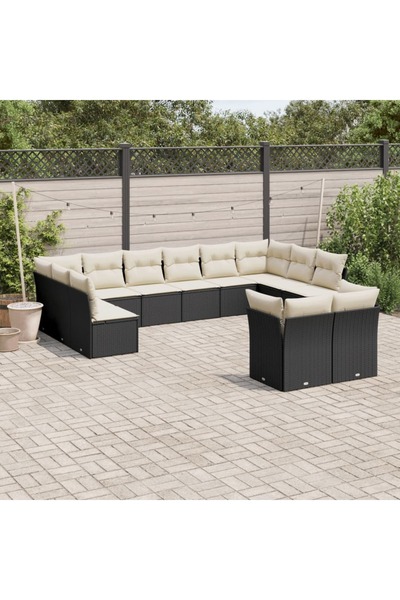 vidaxl Set canapele de gradina, 12 piese, cu perne, negru, poliratan
