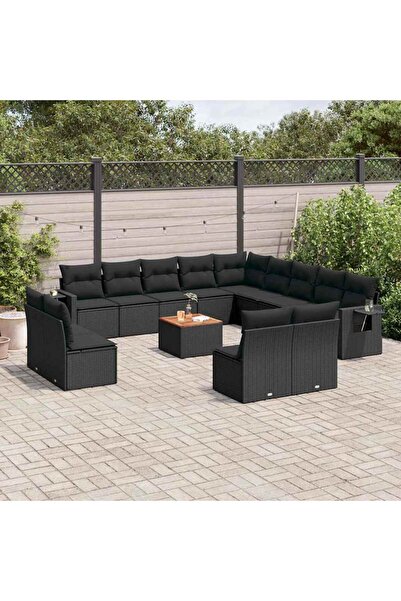 vidaxl Set mobilier de gradina cu perne, 14 piese, negru, poliratan