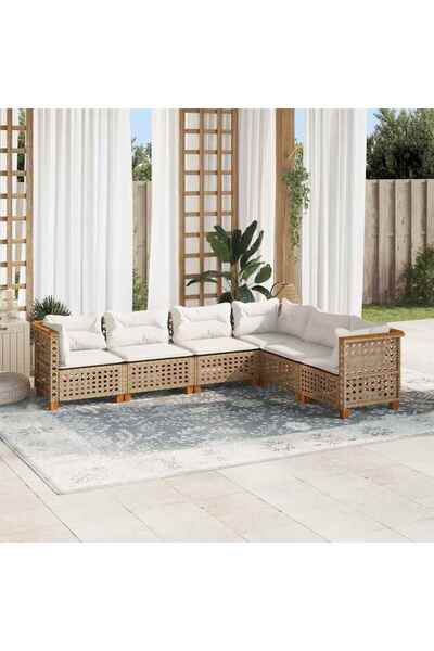 vidaxl Set canapele de gradina cu perne, 6 piese, bej, poliratan