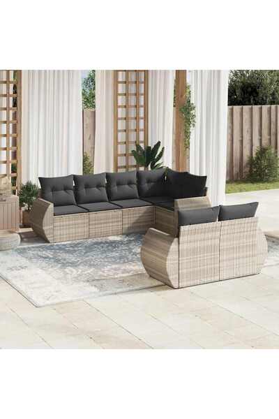 vidaxl Set canapele de gradina cu perne, 7piese gri deschis poliratan