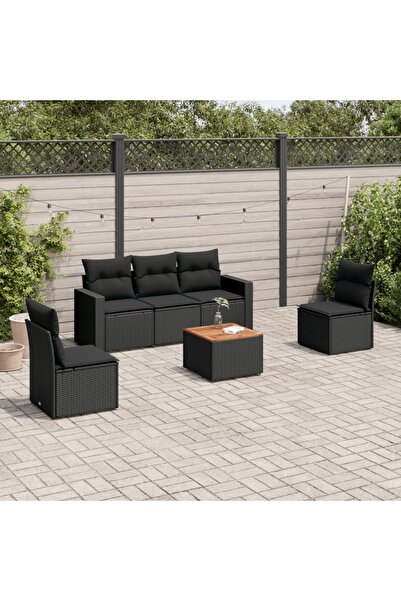 vidaxl Set mobilier de gradina cu perne, 6 piese, negru, poliratan