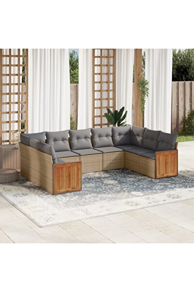 vidaxl Set canapele de gradina, 9 piese, cu perne, bej, poliratan