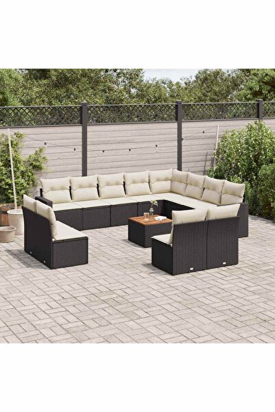vidaxl Set mobilier de gradina cu perne, 13 piese, negru, poliratan