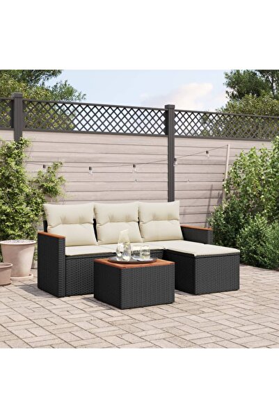 vidaxl Set mobilier de gradina cu perne, 5 piese, negru, poliratan