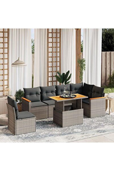vidaxl Set canapele de gradina, 7 piese, cu perne, gri, poliratan