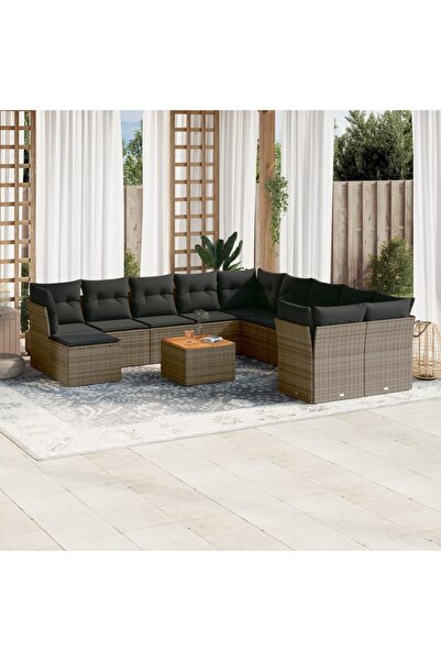 vidaxl Set canapea de gradina cu perne, 12 piese, gri, poliratan