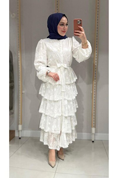 afran collection Tesettür elbise Fırfırlı katlı dantel elbise