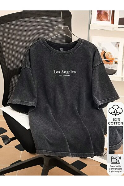 ZAVIXO Unisex Oversize Washed T-Shirt Casual Street Style Vintage Effect Comf...