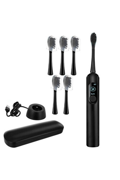 varioshop Periuță de dinți electrică sonică neagră, 90.000 rpm, 6 moduri de p...