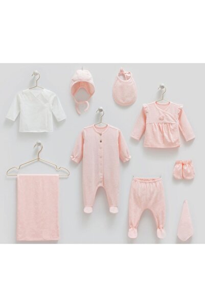 Caramell İncibaby % 100 Pamuk Kalp Detaylı 10'lu Kız Bebek Hastane Çıkış Seti