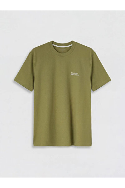 LC Waikiki Tricou pentru bărbați kaki guler rotund cu imprimeu