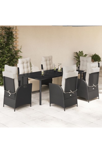vidaxl Garden furniture set with cushions, 7 pieces, black, polyrattan