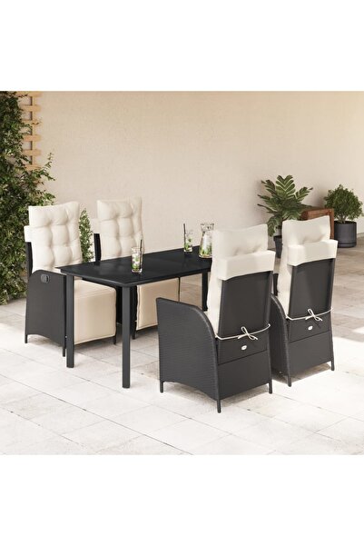 vidaxl Garden furniture set with cushions, 5 pieces, black, polyrattan