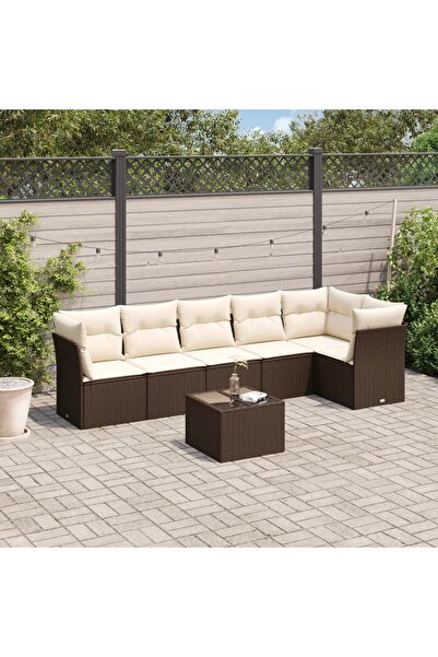 vidaxl Garden sofa set with cushions, 7 pieces, brown, polyrattan