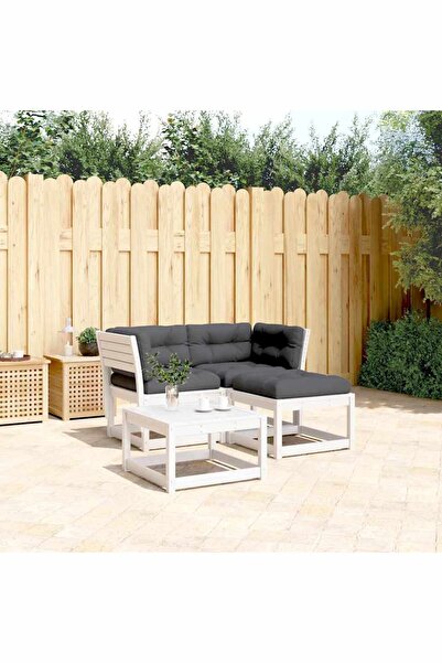 vidaxl Garden sofa set with cushions 3 pieces white solid pine wood