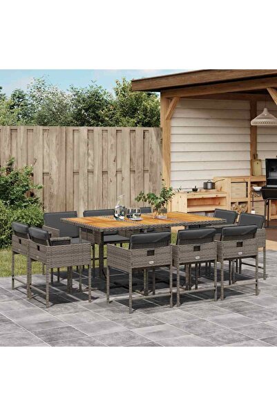 vidaxl Set mobilier de gradina cu perne, 11 piese, gri, poliratan