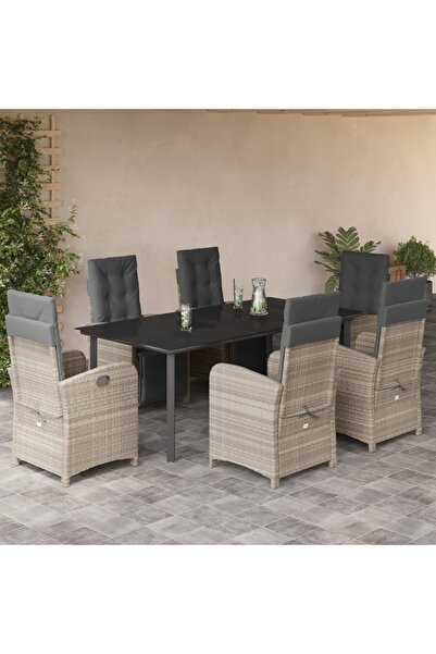 vidaxl Set mobilier de gradina cu perne, 7 piese gri deschis poliratan