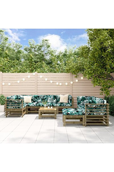 vidaxl Set mobilier de gradina cu perne, 10 piese, lemn de pin tratat