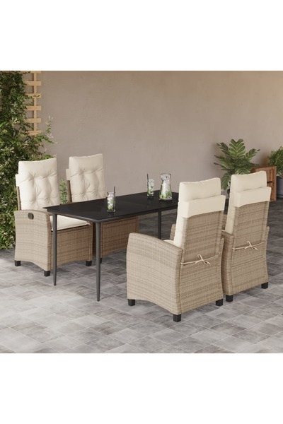 vidaxl Garden furniture set with cushions, 5 pieces, beige, polyrattan
