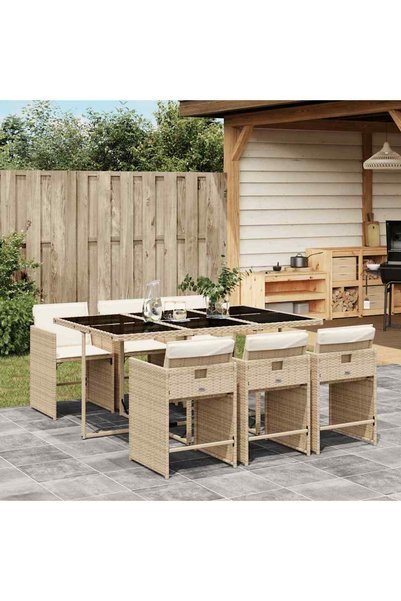 vidaxl Set de masa pentru gradina, 7 piese, cu perne, bej, poliratan
