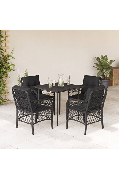 vidaxl Set mobilier de gradina cu perne, 5 piese, negru, poliratan