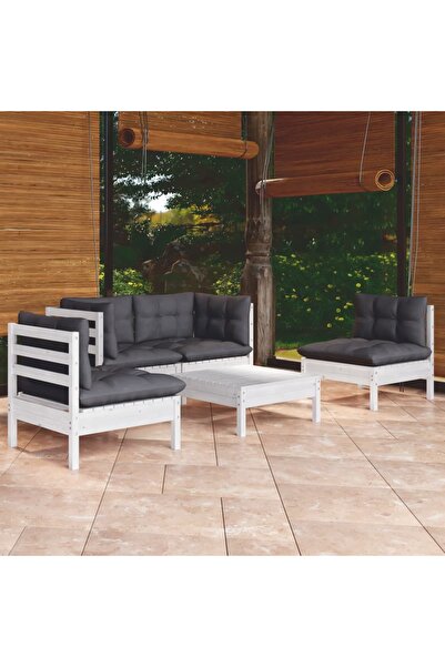 vidaxl Garden furniture set with cushions, 5 pieces, solid pine wood