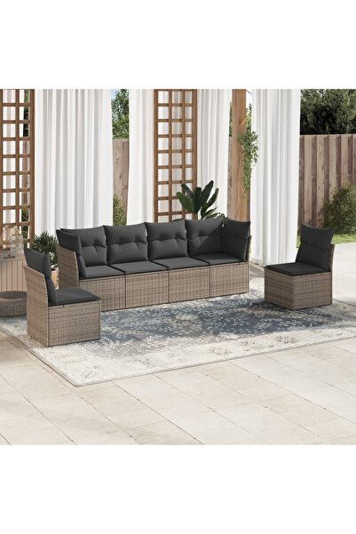 vidaxl Set mobilier gradina cu perne, 6 piese, gri, poliratan