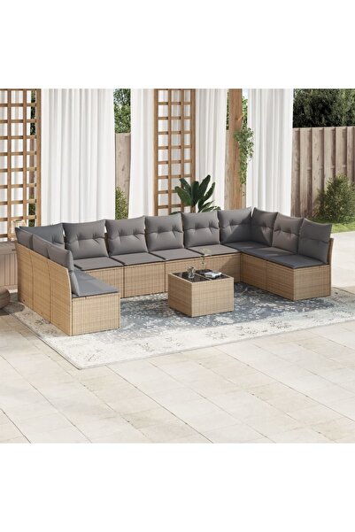 vidaxl Set canapele de gradina cu perne, 11 piese, bej, poliratan