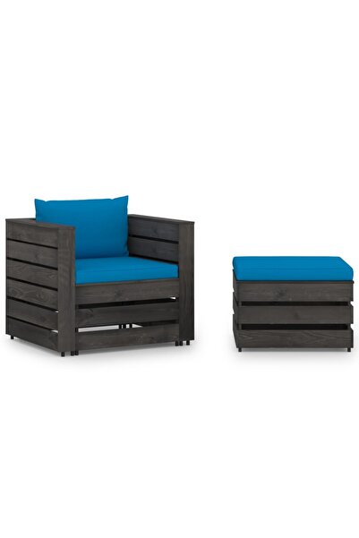 vidaxl Set mobilier gradina cu perne, 2 piese, lemn tratat gri