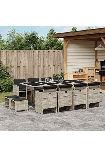 vidaxl Set mobilier de gradina cu perne 13 piese gri deschis poliratan