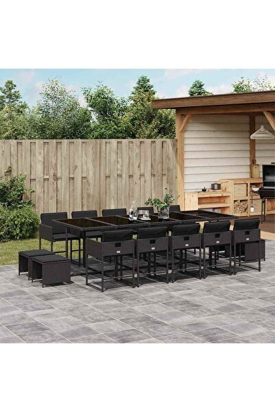 vidaxl Set mobilier de gradina cu perne, 15 piese, negru, poliratan