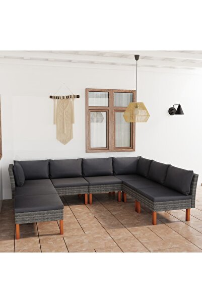 vidaxl Set mobilier de gradina cu perne, 8 piese, gri, poliratan