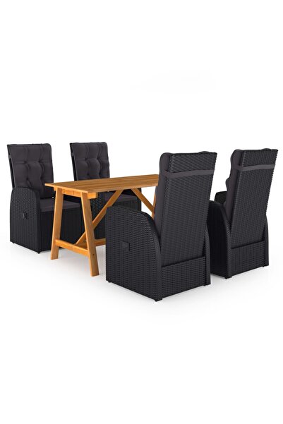 vidaxl Set de masa pentru gradina, 5 piese, negru